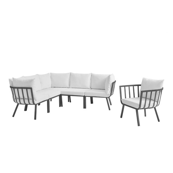 Modway Furniture Riverside Outdoor Patio Aluminum Set, Gray White - 6 Piece EEI-3791-SLA-WHI